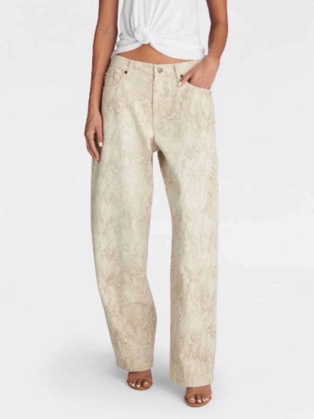 KBB by Kahlana Mid-Rise Barrel Leg Jeans Snakeskin Print